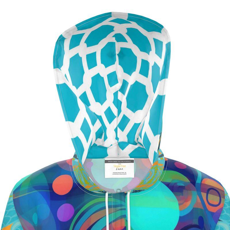 Aqua Mosaic Bubble Garden Womens Hooded Rain Jacket
