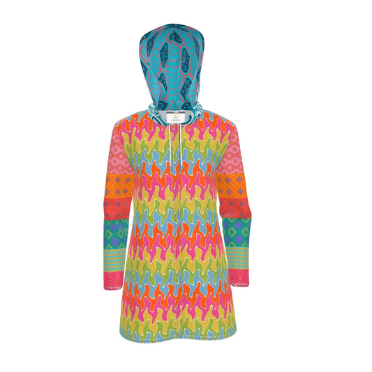 Orange Crush Chevron Flame Womens Hooded Rain Jacket