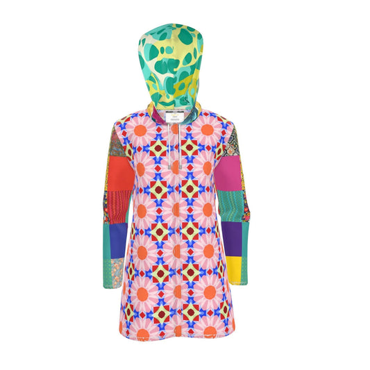 Flower Power Patchwork Garden Womens Hooded Rain Jacket