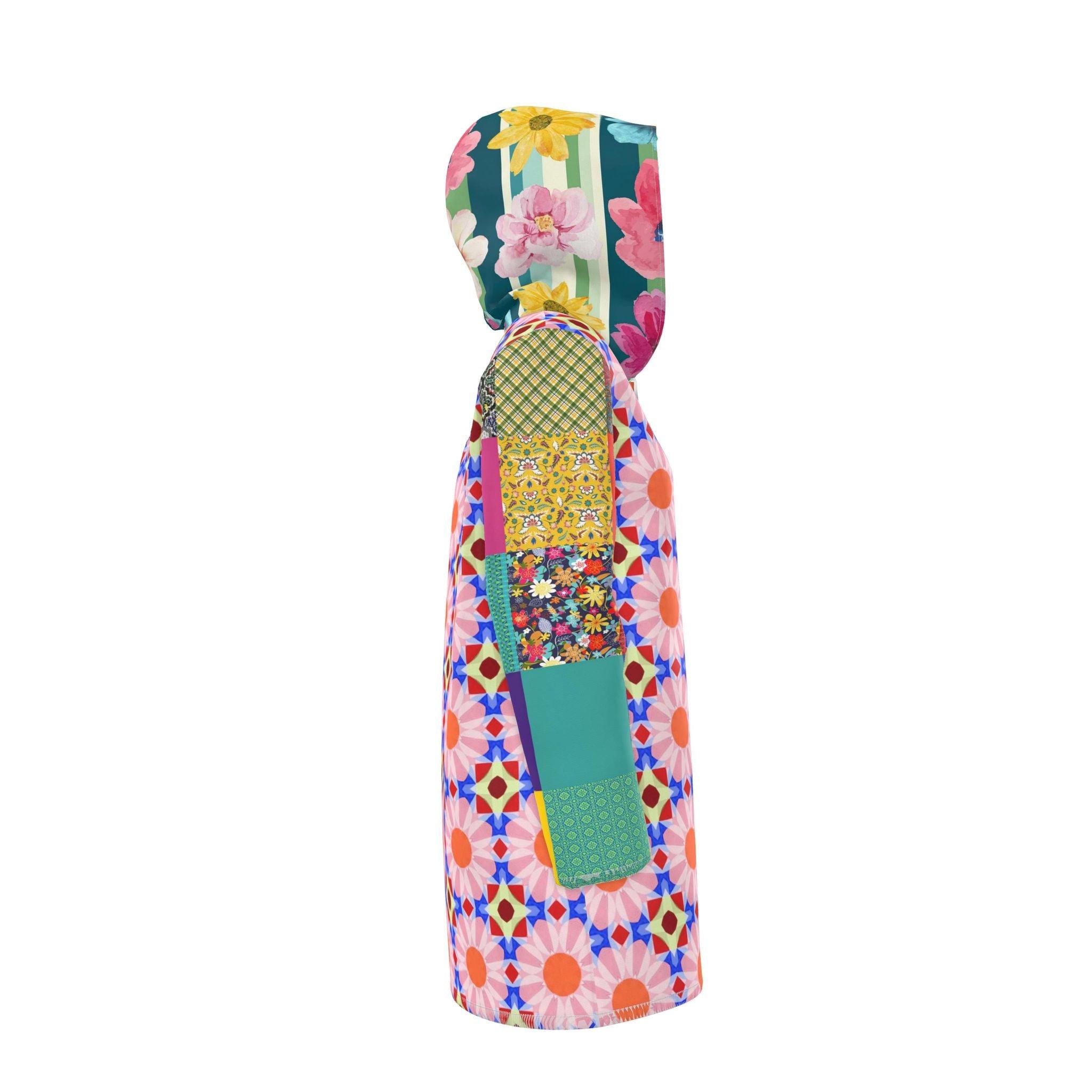 Flower Power Patchwork Garden Womens Hooded Rain Jacket