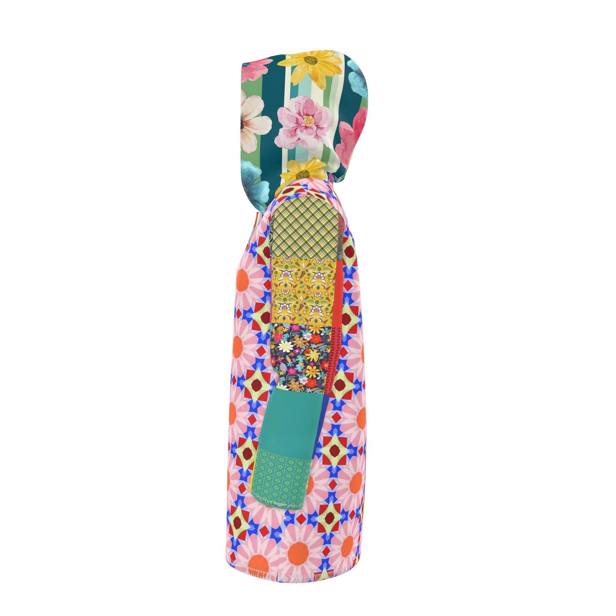 Flower Power Patchwork Garden Womens Hooded Rain Jacket