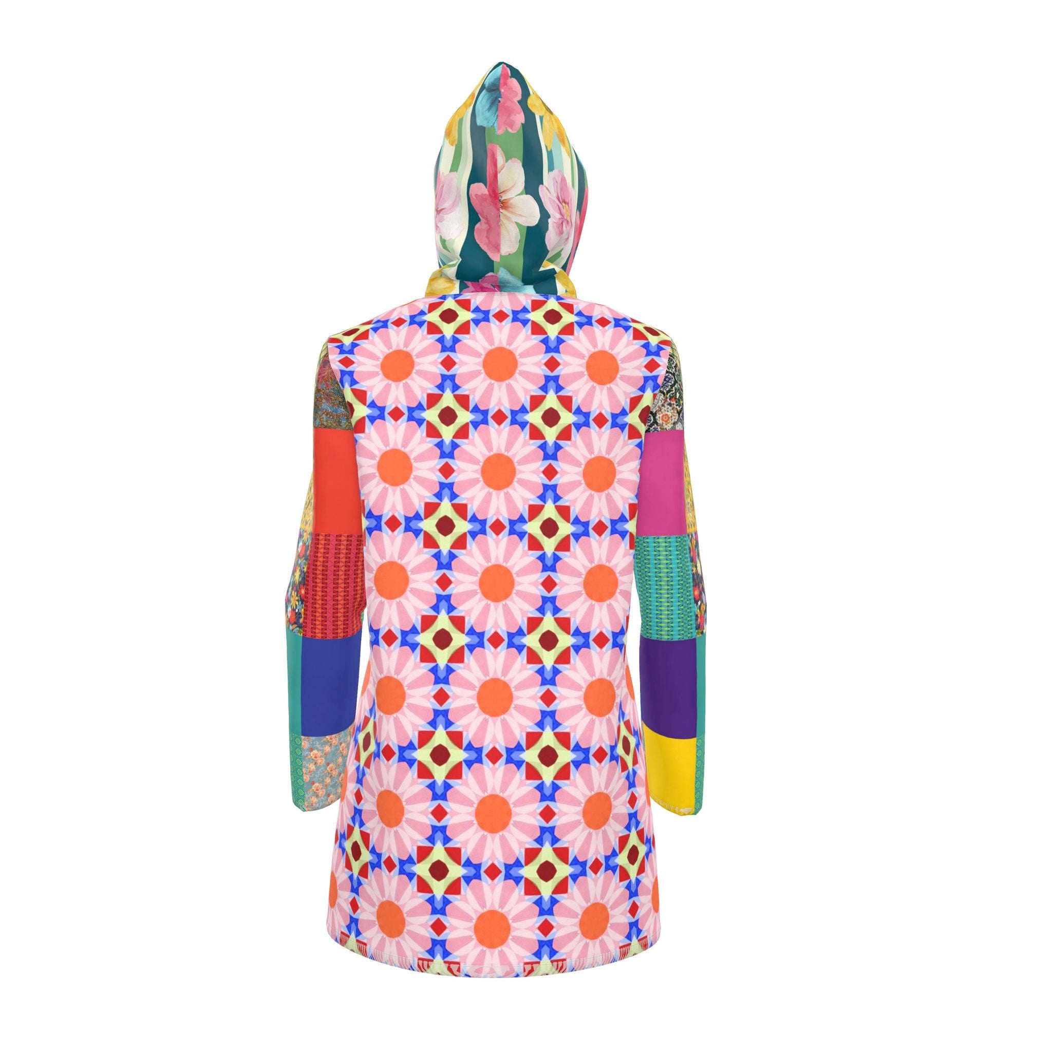 Flower Power Patchwork Garden Womens Hooded Rain Jacket