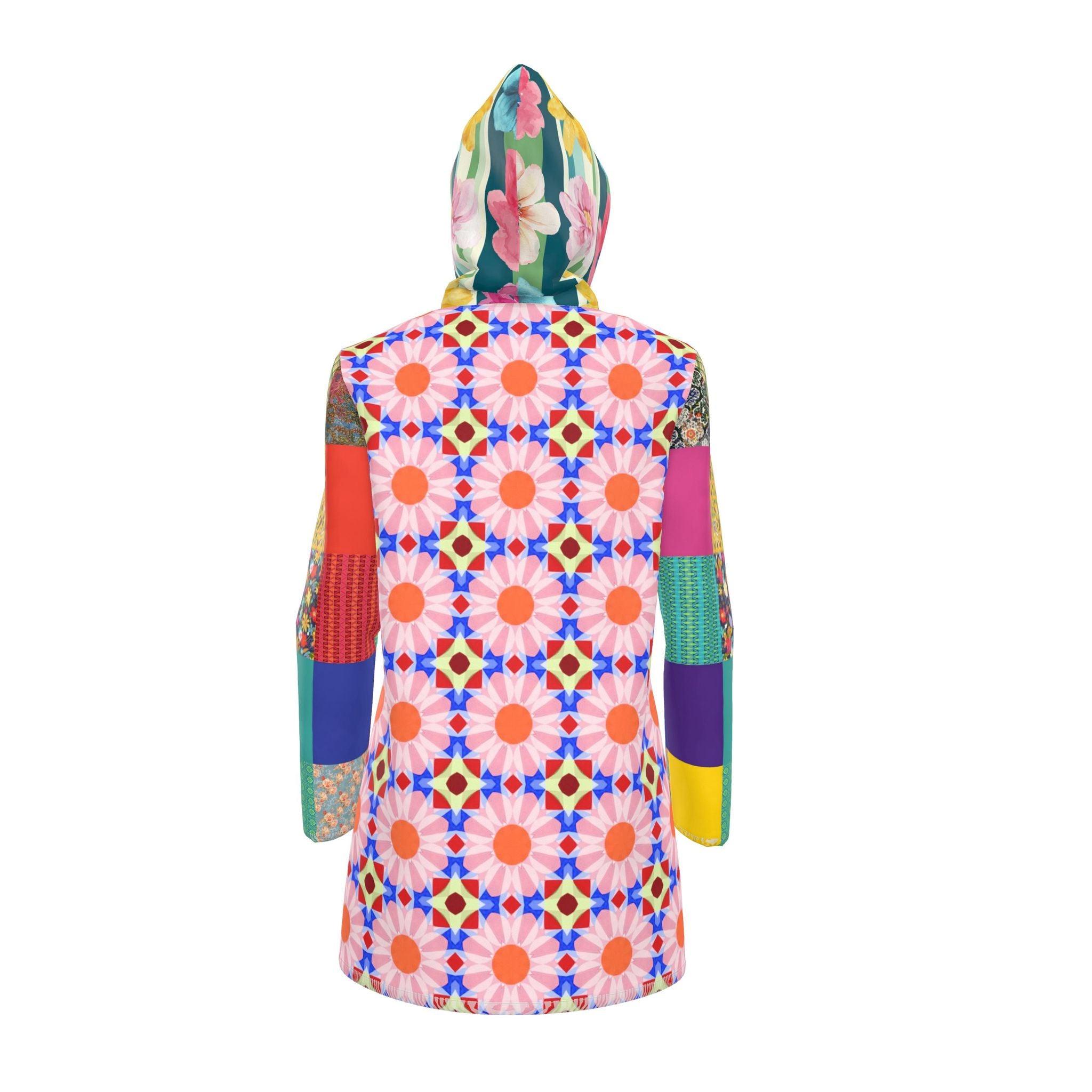 Flower Power Patchwork Garden Womens Hooded Rain Jacket