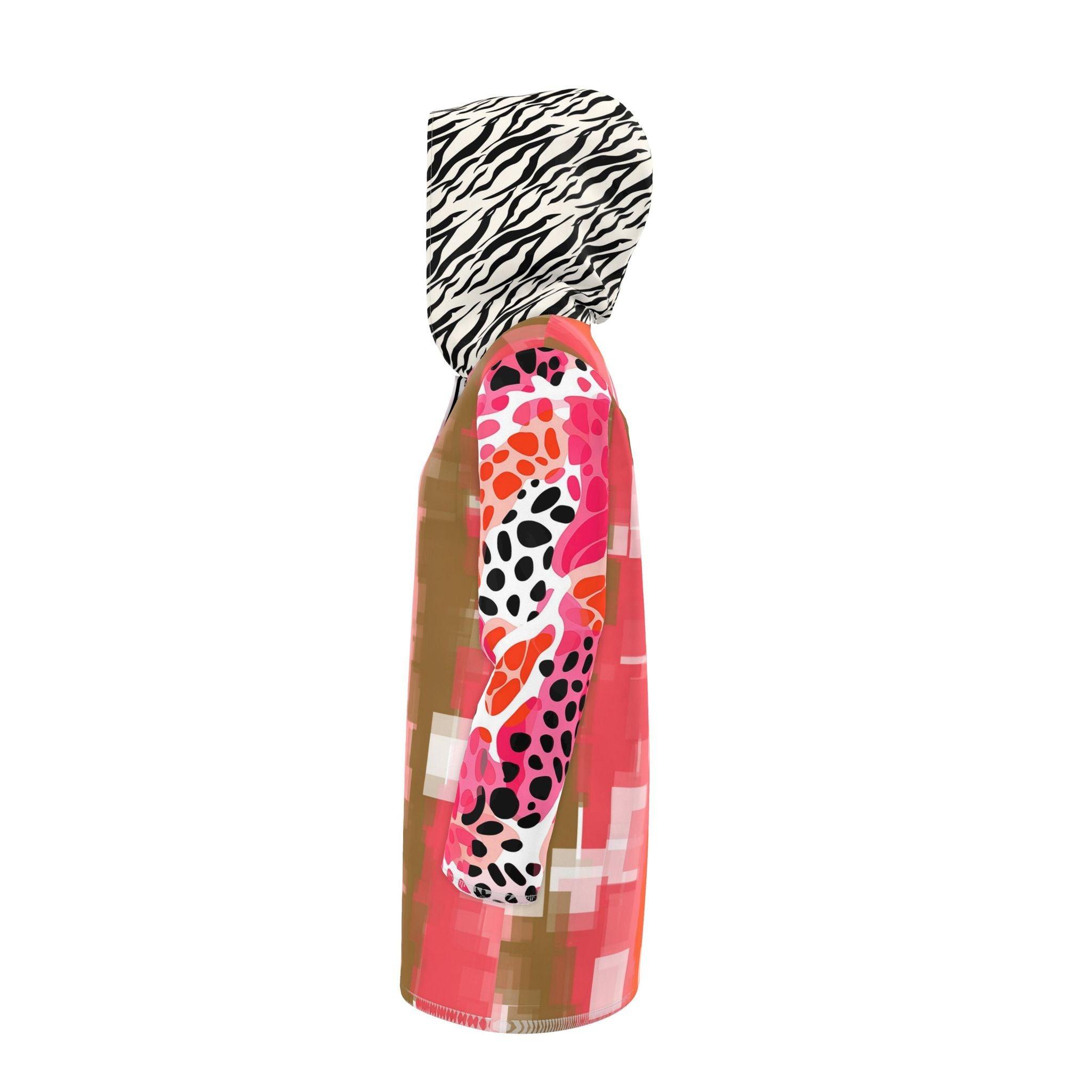 Pink Pixel Zebra Safari Womens Hooded Rain Jacket