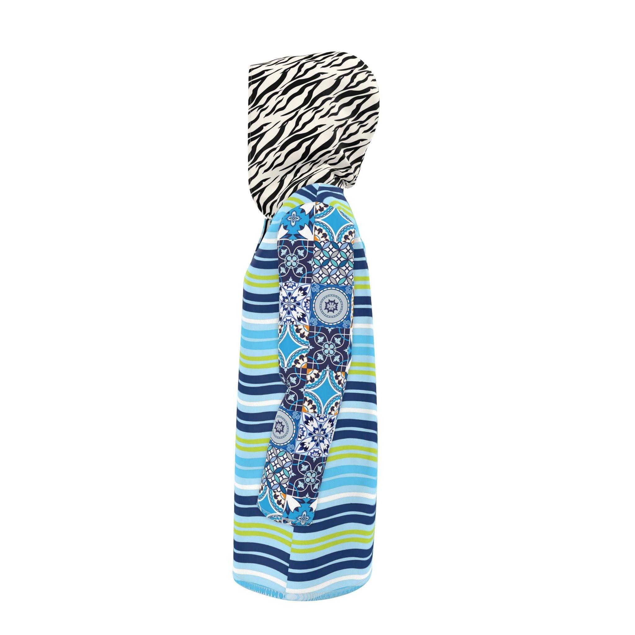 Aqua Riviera Mosaic Stripe Womens Hooded Rain Jacket