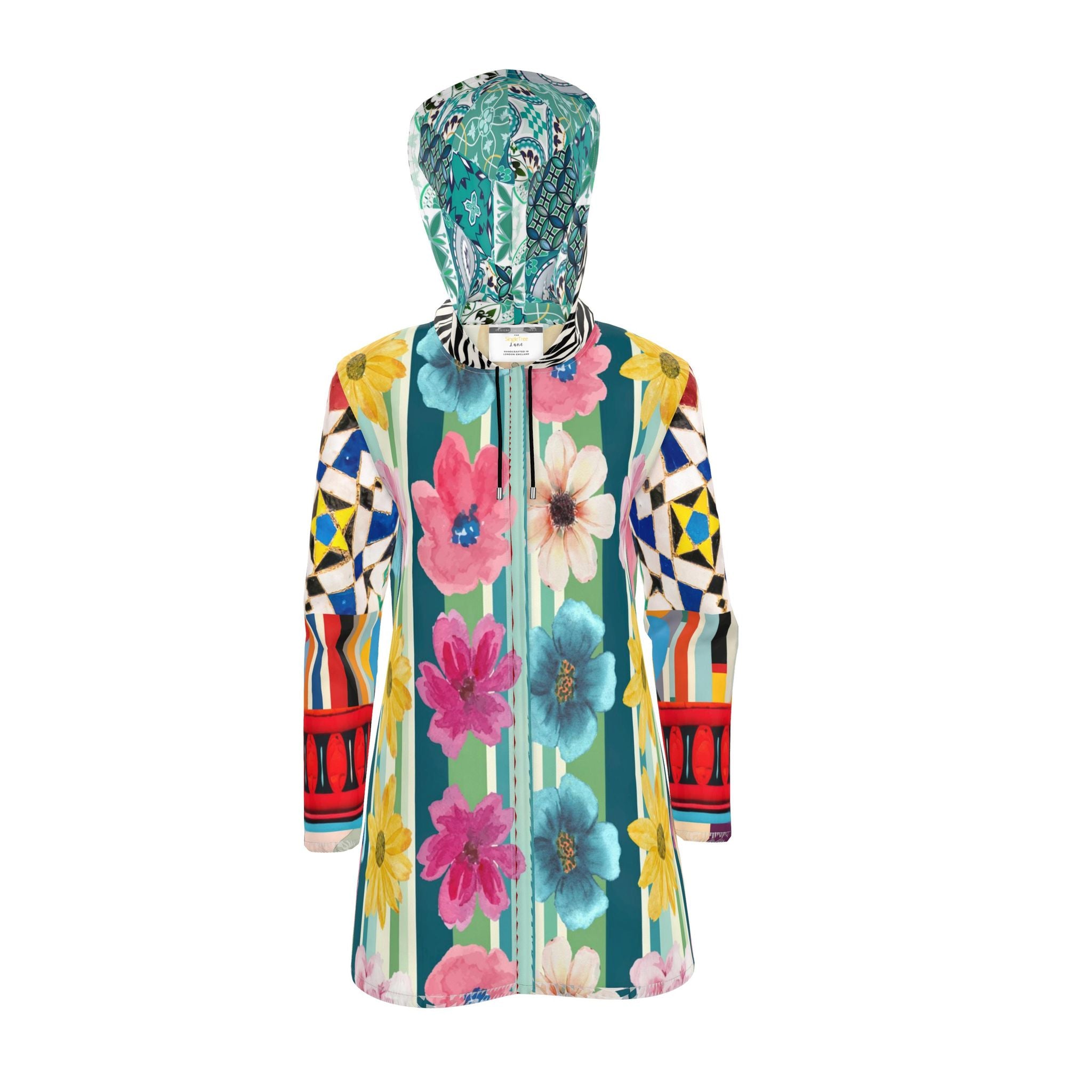 Wildflower Mosaic Remix Womens Hooded Rain Jacket