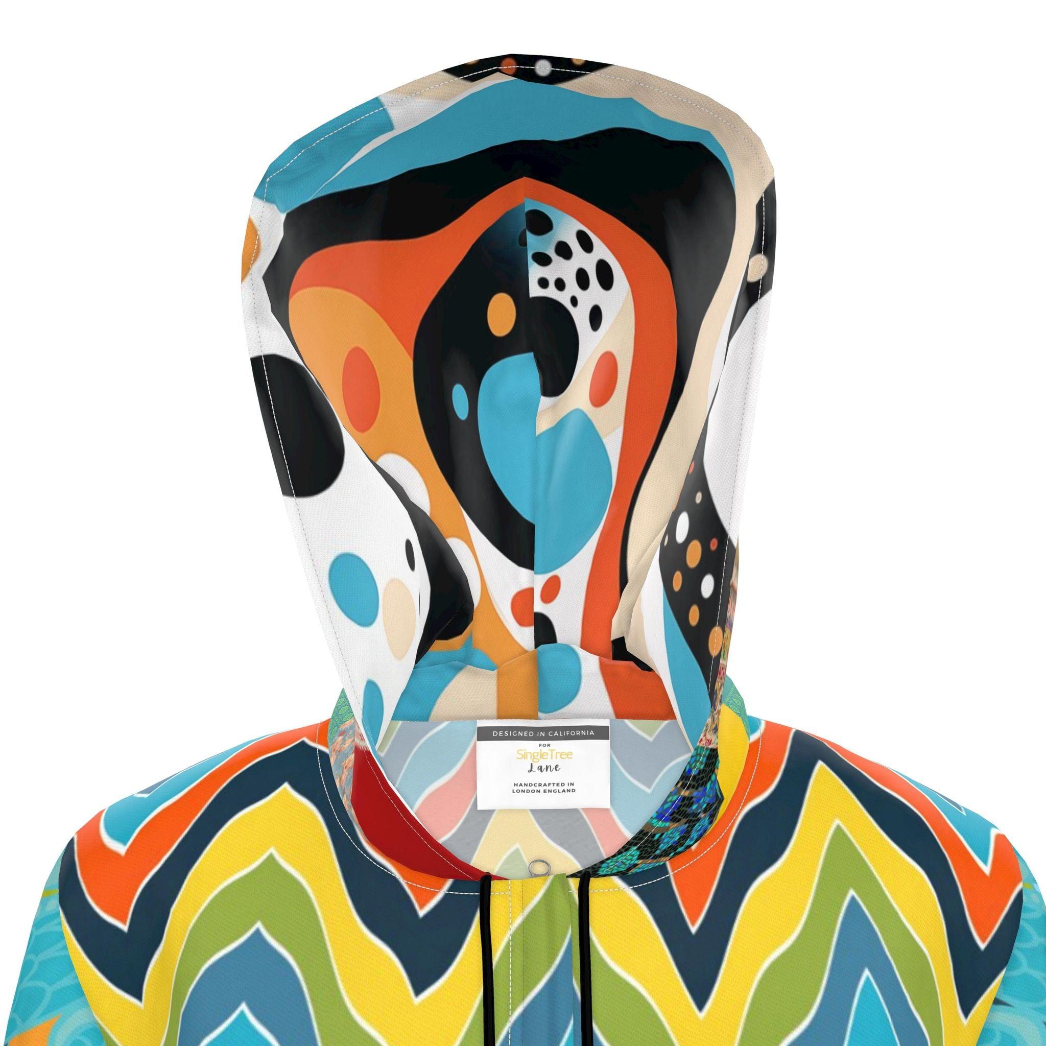 Aqua Zig Zag Mosaic Womens Hooded Rain Jacket