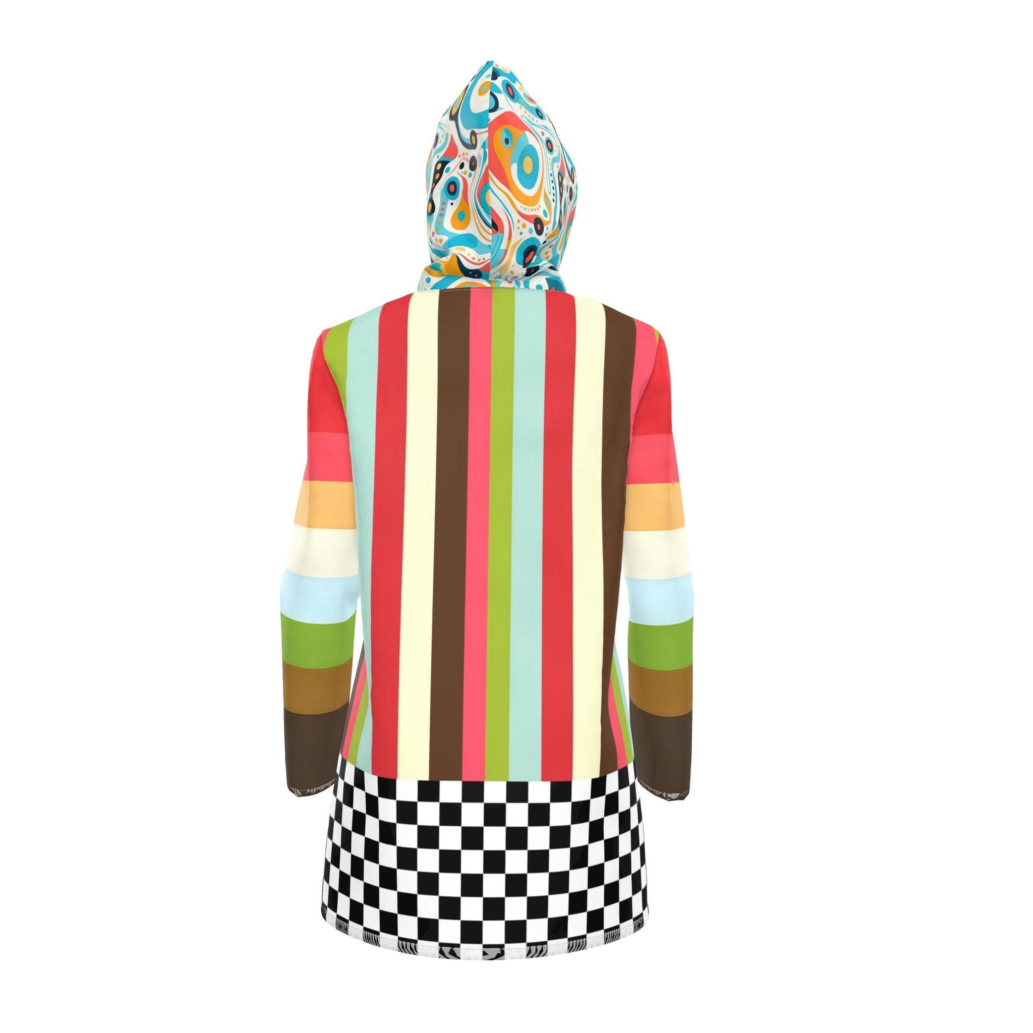 Mod Rugby Stripe Checkerboard Womens Hooded Rain Jacket