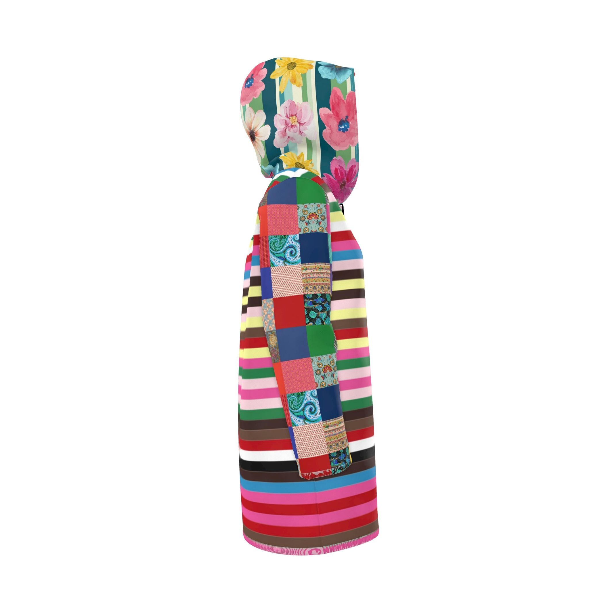Rainbow Candy Stripe Patchwork Womens Hooded Rain Jacket