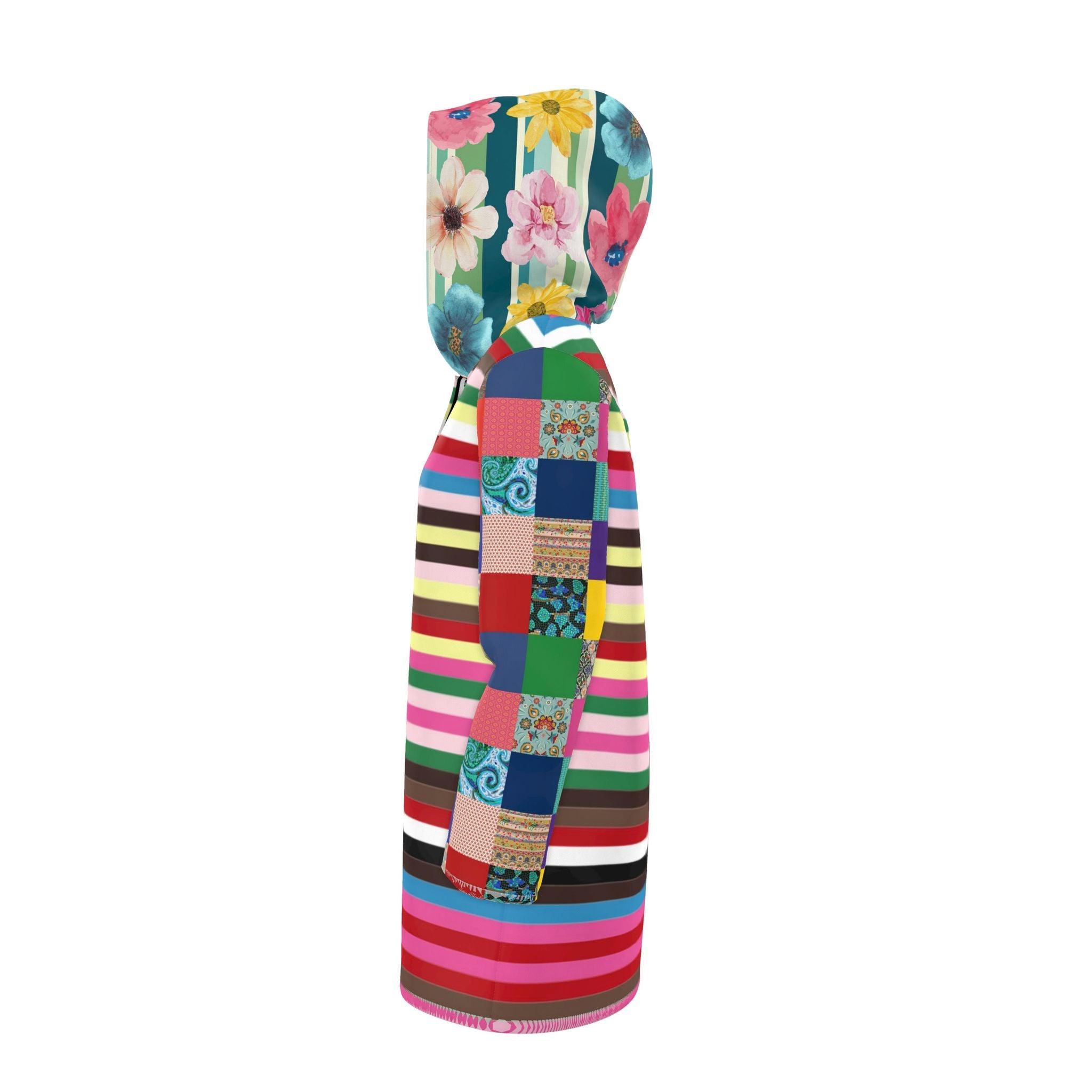 Rainbow Candy Stripe Patchwork Womens Hooded Rain Jacket