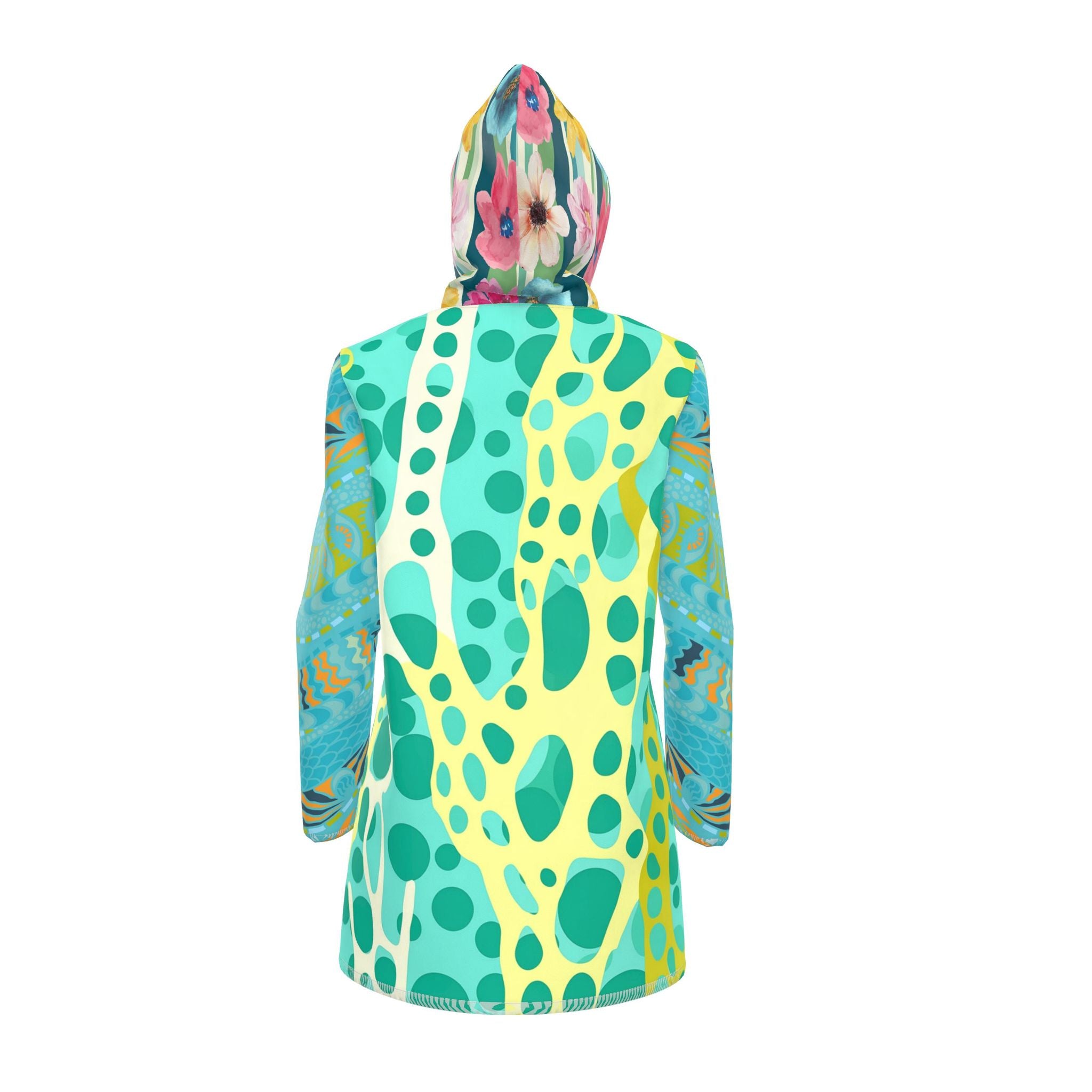 Lime Bubble Lagoon Mosaic Womens Hooded Rain Jacket