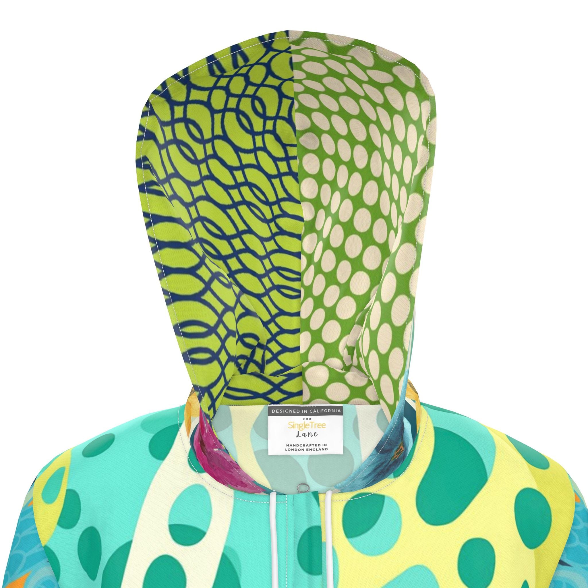 Lime Bubble Lagoon Mosaic Womens Hooded Rain Jacket