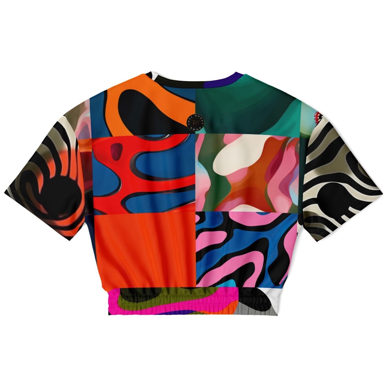 Wowzer Zowzer Animal Print Patchwork Eco-Poly Cropped Short Sleeve Pullover