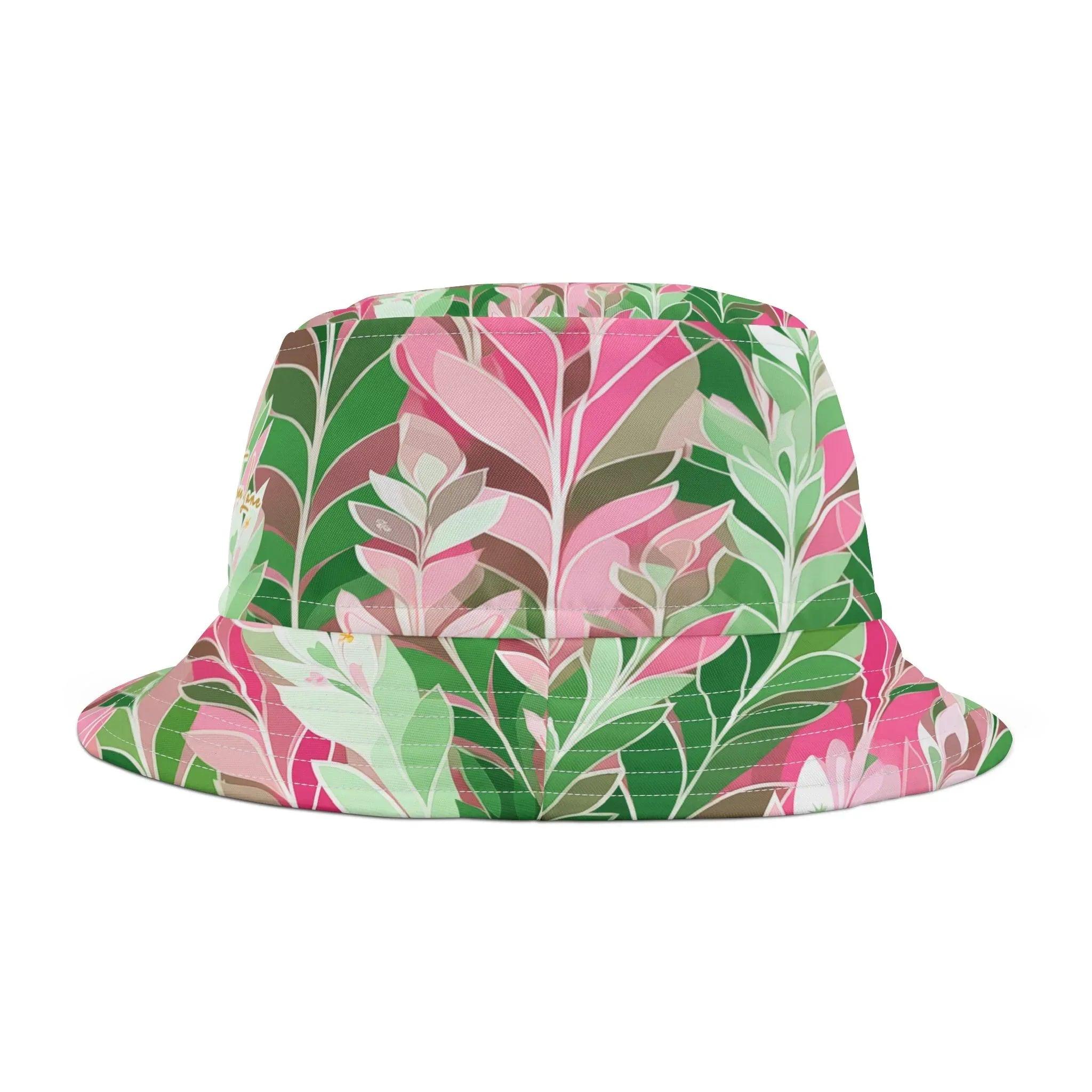 Leaves in Pink and Green Abstract Vibrant Bucket Hat