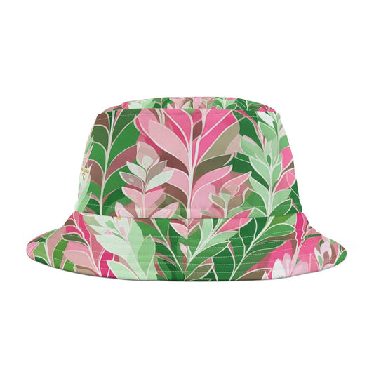 Leaves in Pink and Green Abstract Vibrant Bucket Hat