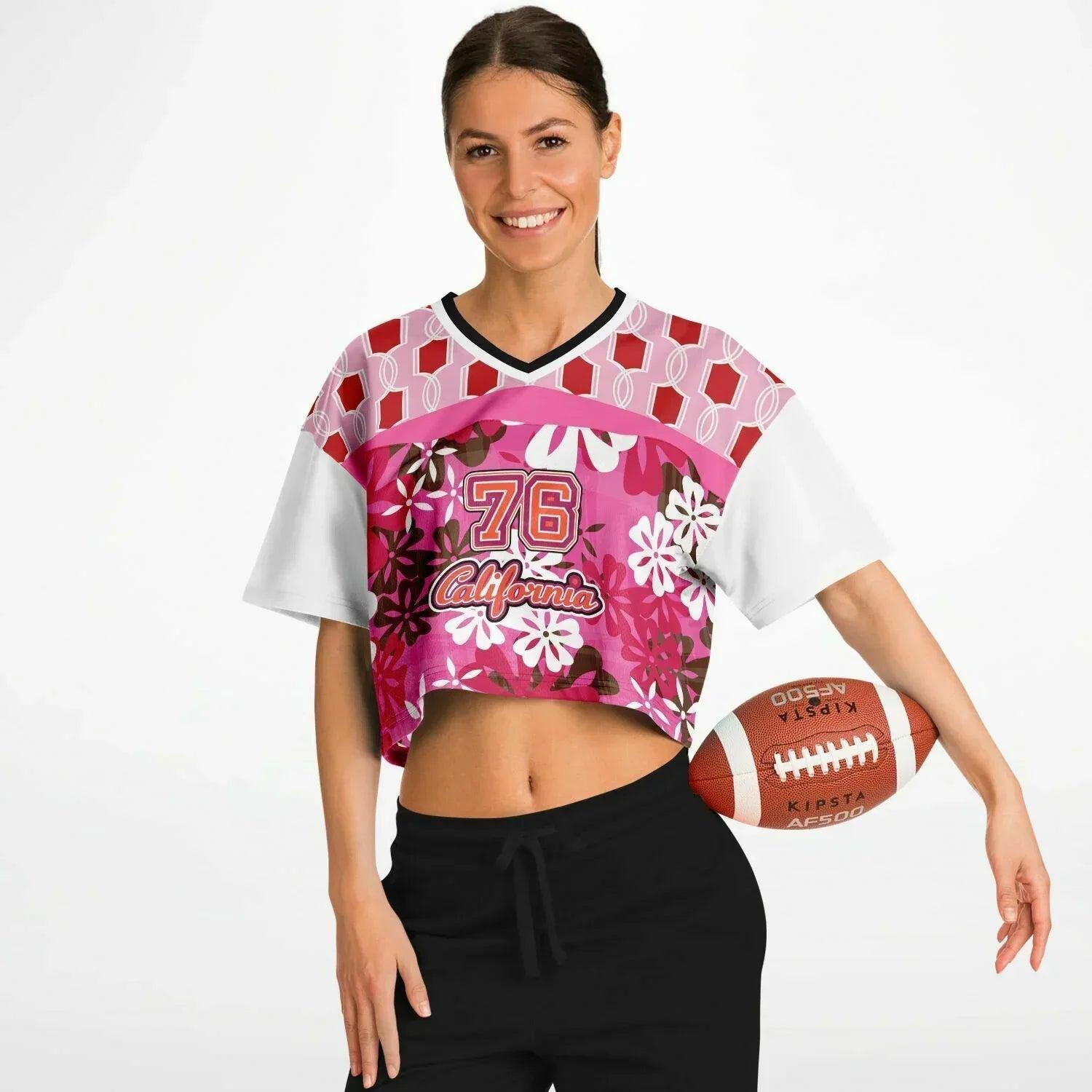 1976 California Pink Carnation Explosion Eco-Poly V-Neck Crop Jersey