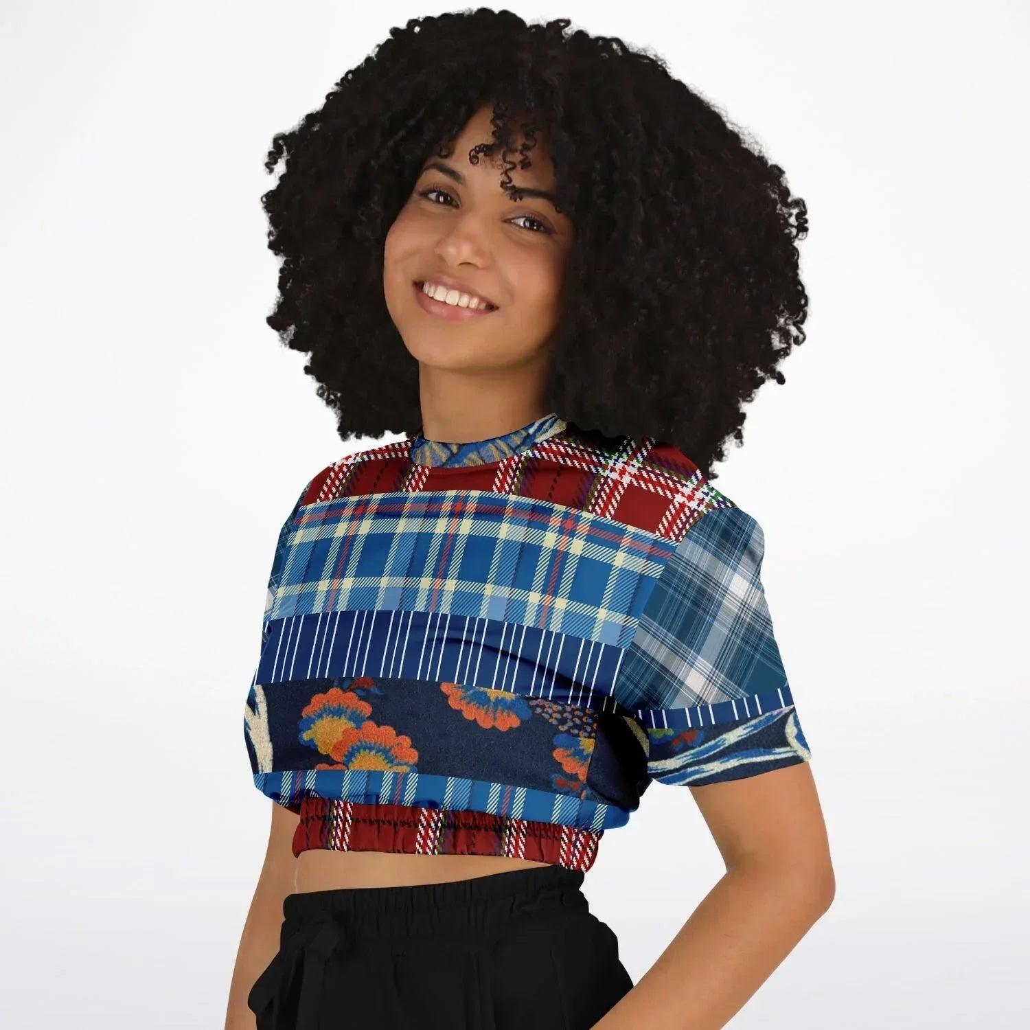 Andromeda Blue Plaid Cropped Sweater Pullover
