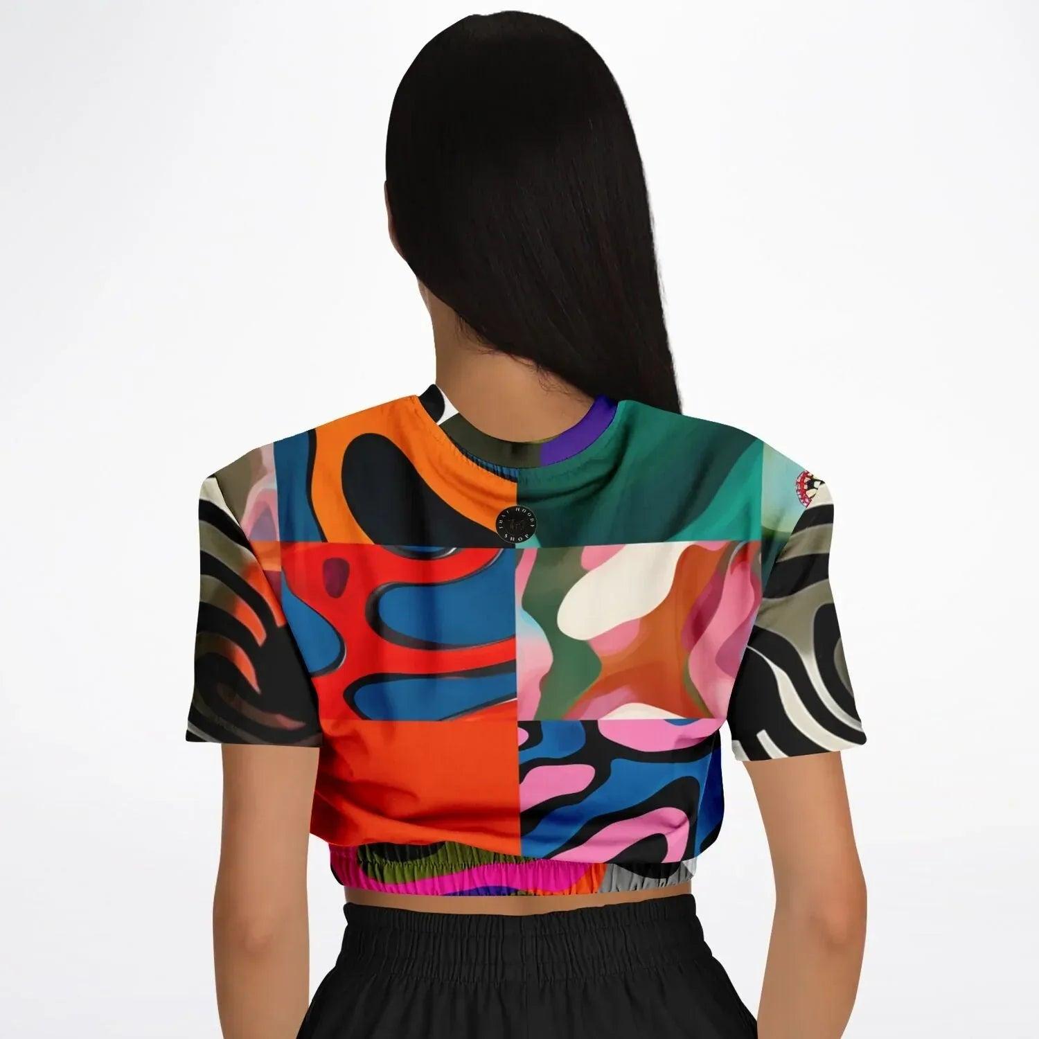Wowzer Zowzer Animal Print Patchwork Eco-Poly Cropped Short Sleeve Pullover