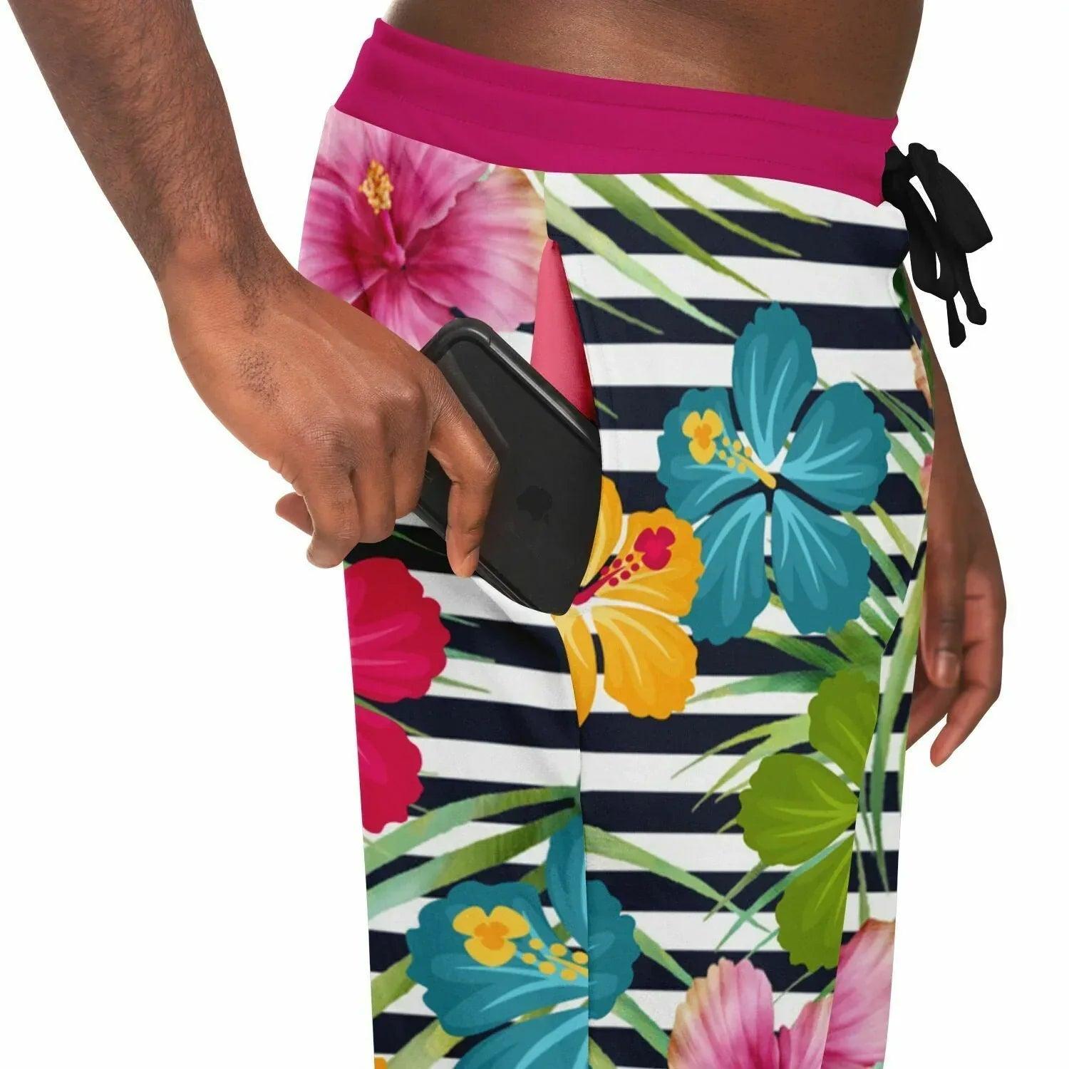 Jailhouse Plumeria Floral Stripe Eco-Poly Unisex Joggers