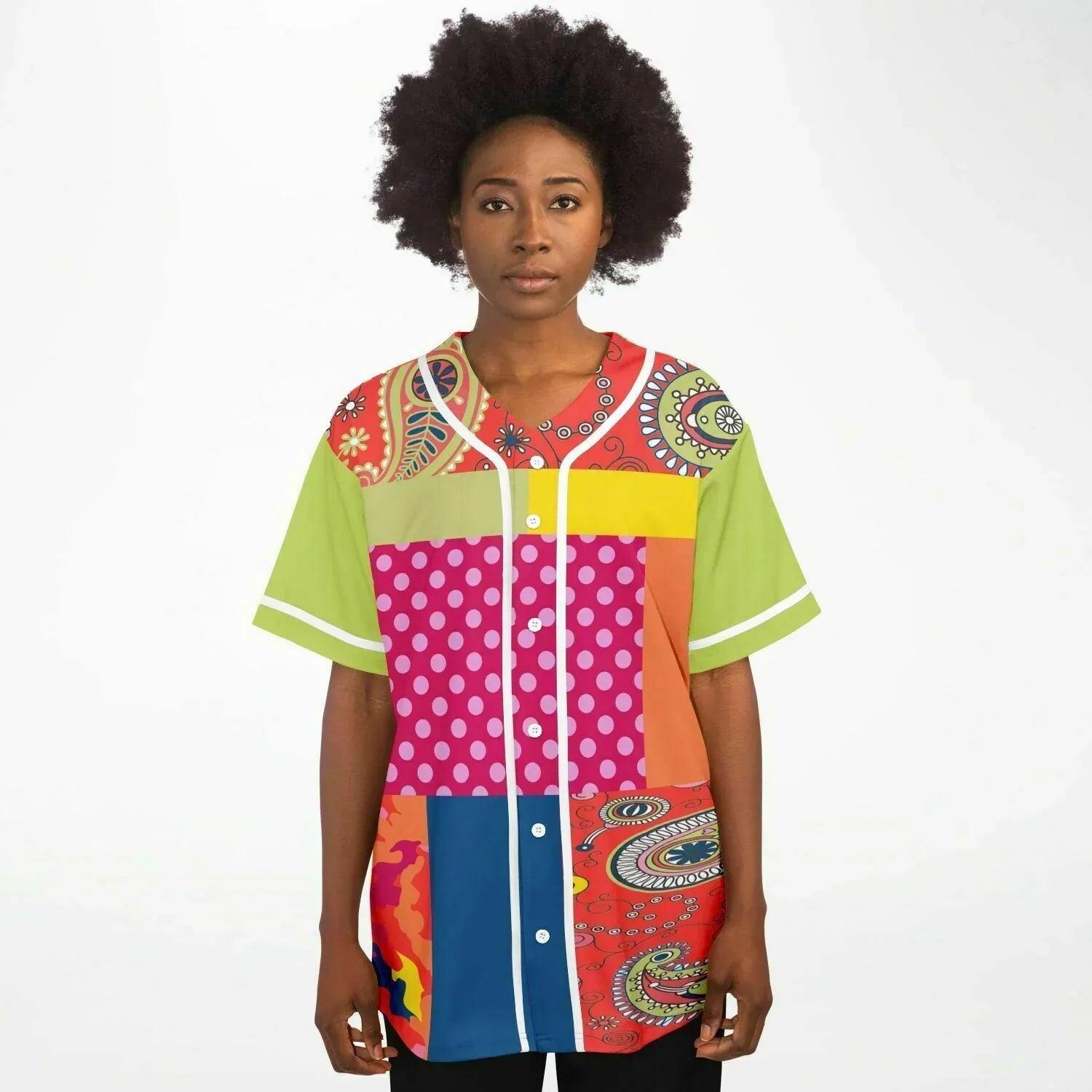 Chili Pepper Patchwork Eco-Poly Unisex Button Front Jersey