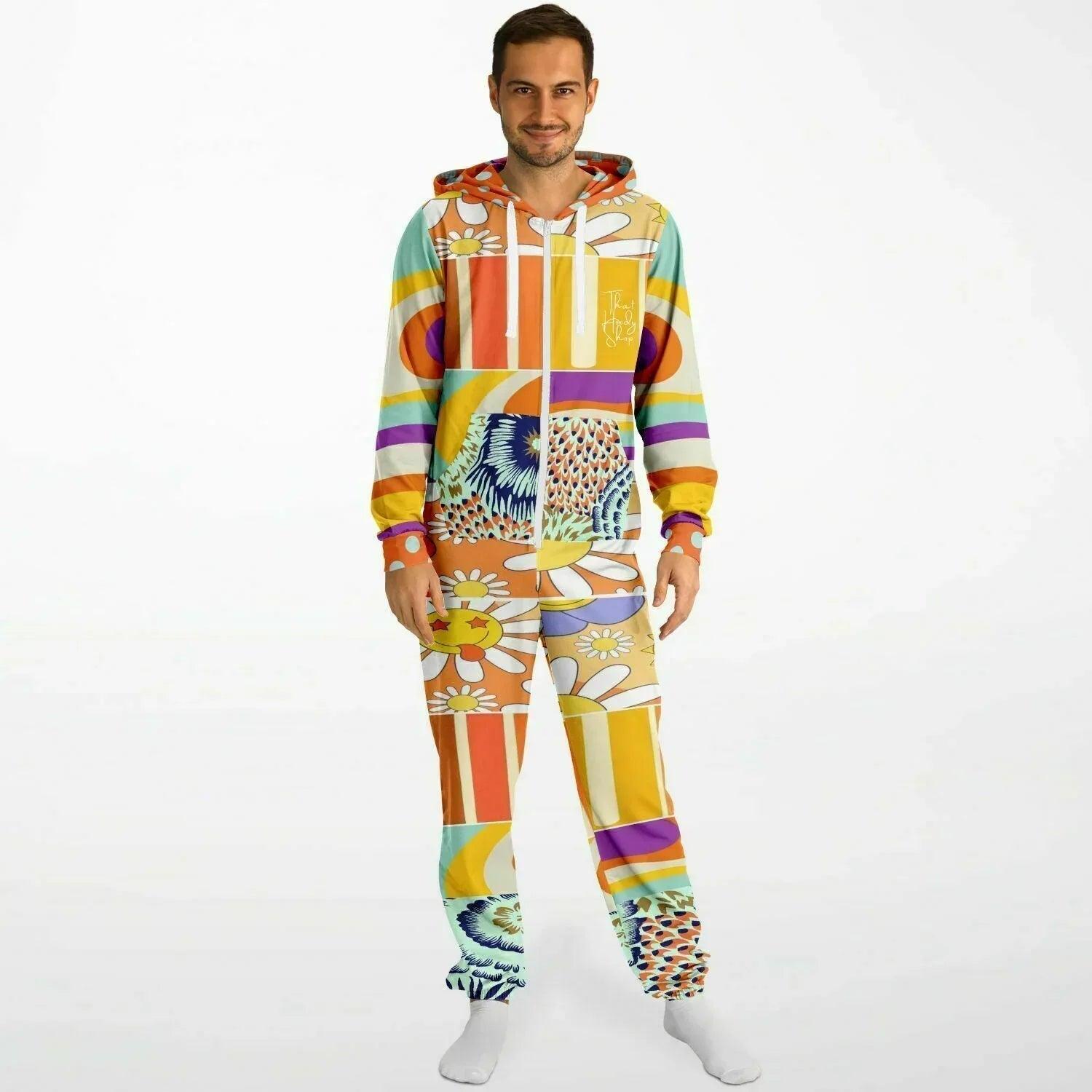 Happy Valley Retro Floral Polka Dot Patchwork Unisex Fleece Romper