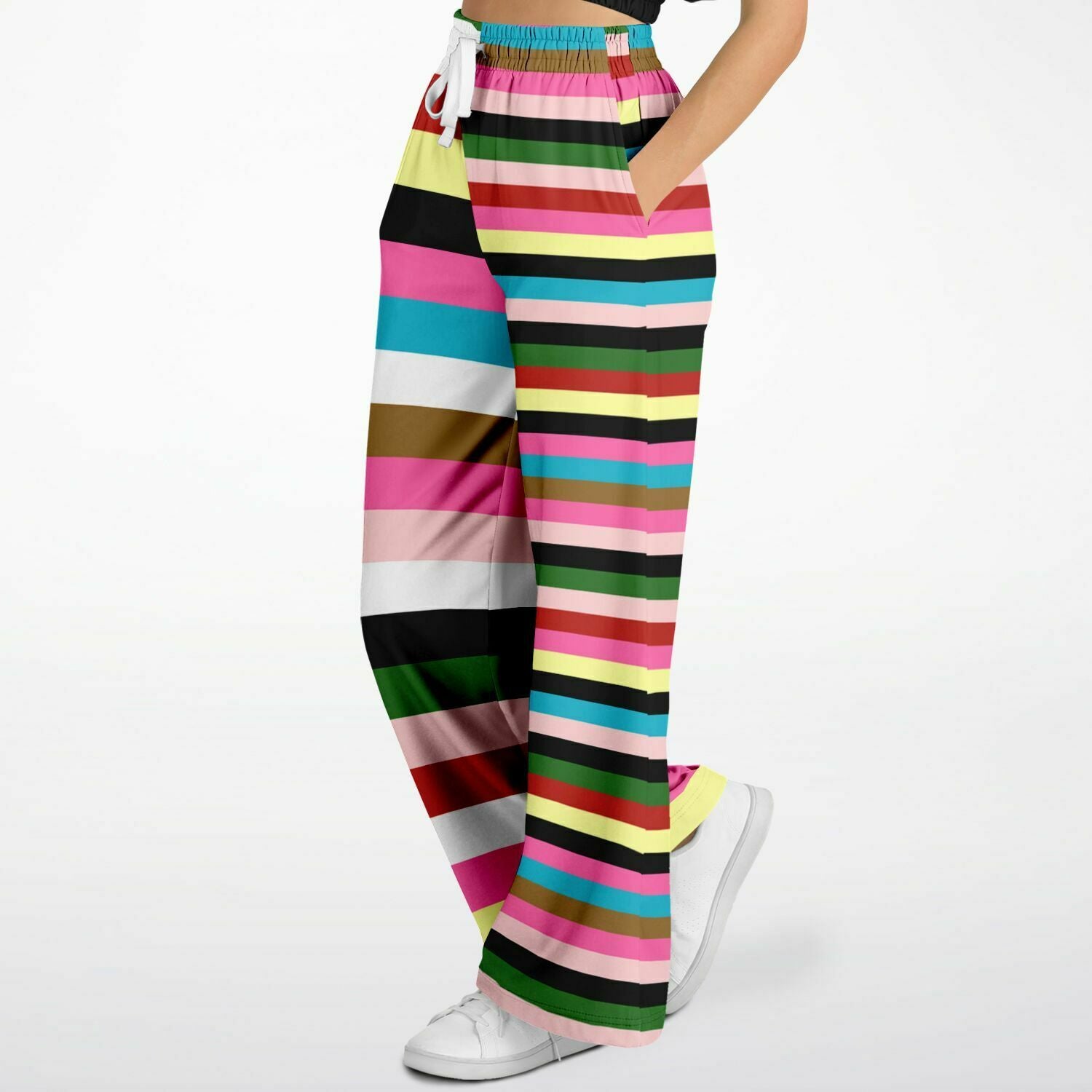 Rainbow Rugby Stripe Eco-Poly Wide Leg Pants Subliminator