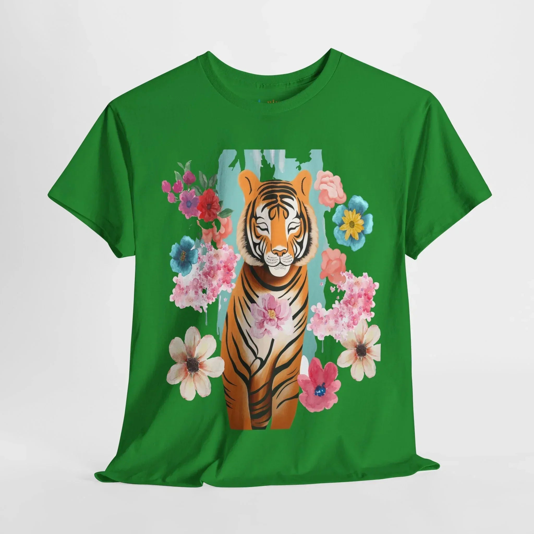 Tiger at Peace in Flowers Heavyweight Unisex Tee