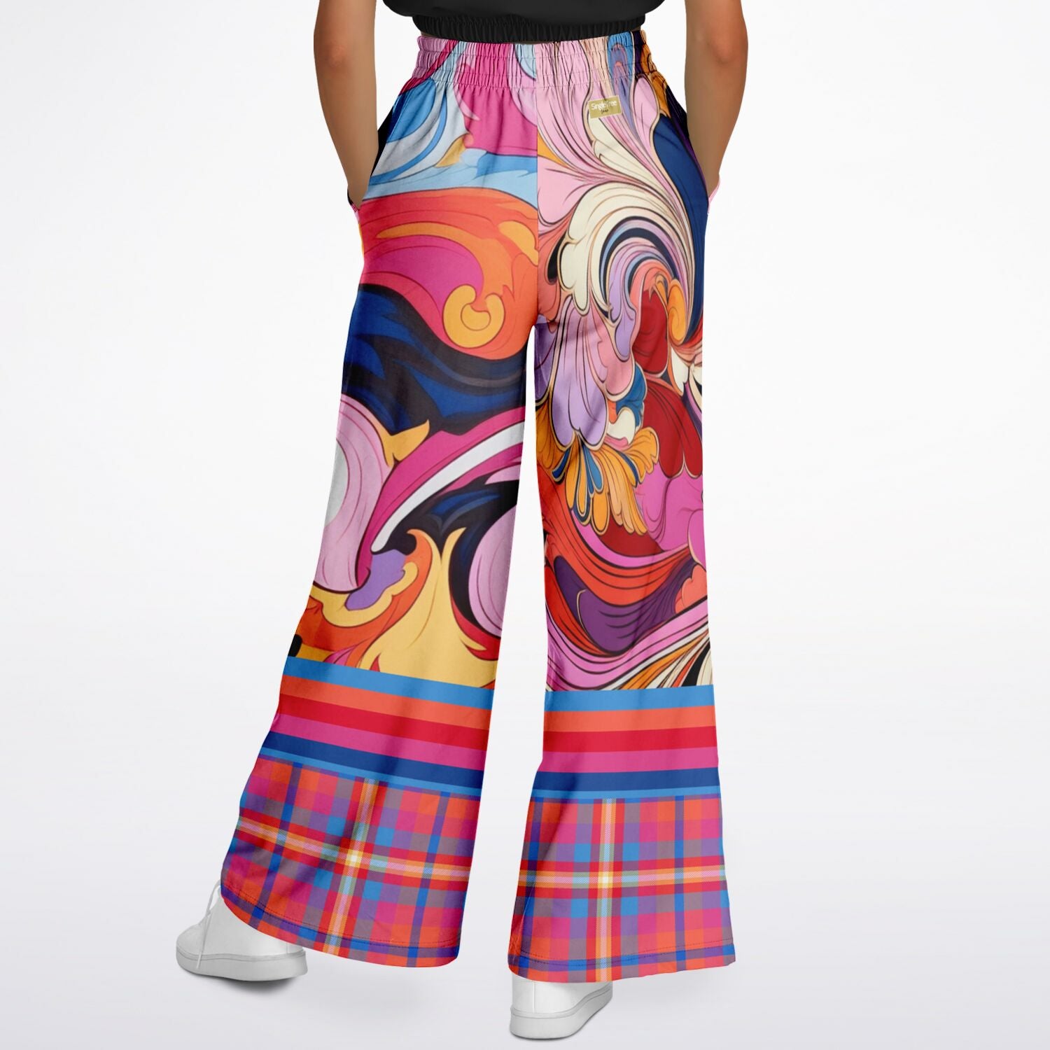 Haight Ashbury Wacky Floral Plaid Paisley Eco-Poly Wide Leg Pants