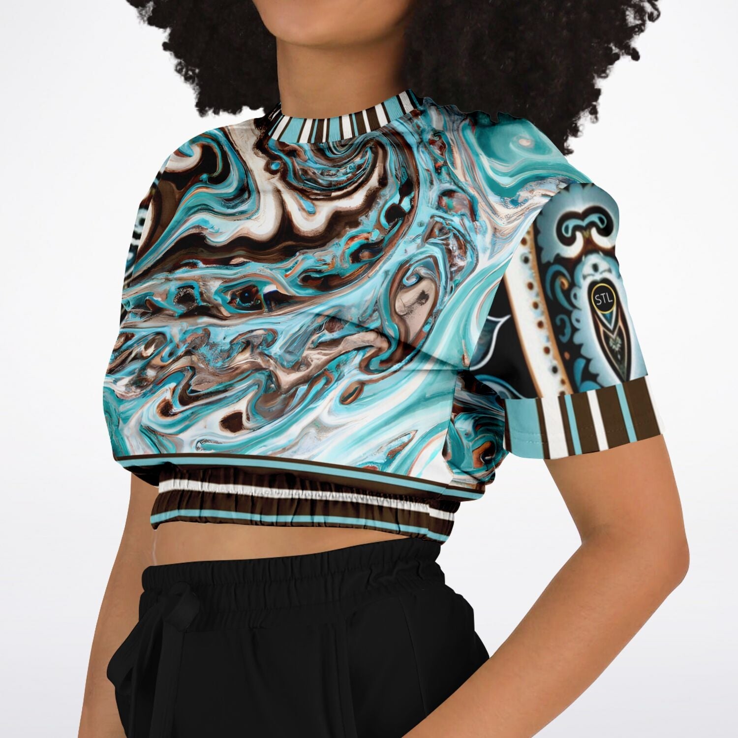Turk and Caicos Eco-Poly Short Sleeve Cropped Pullover