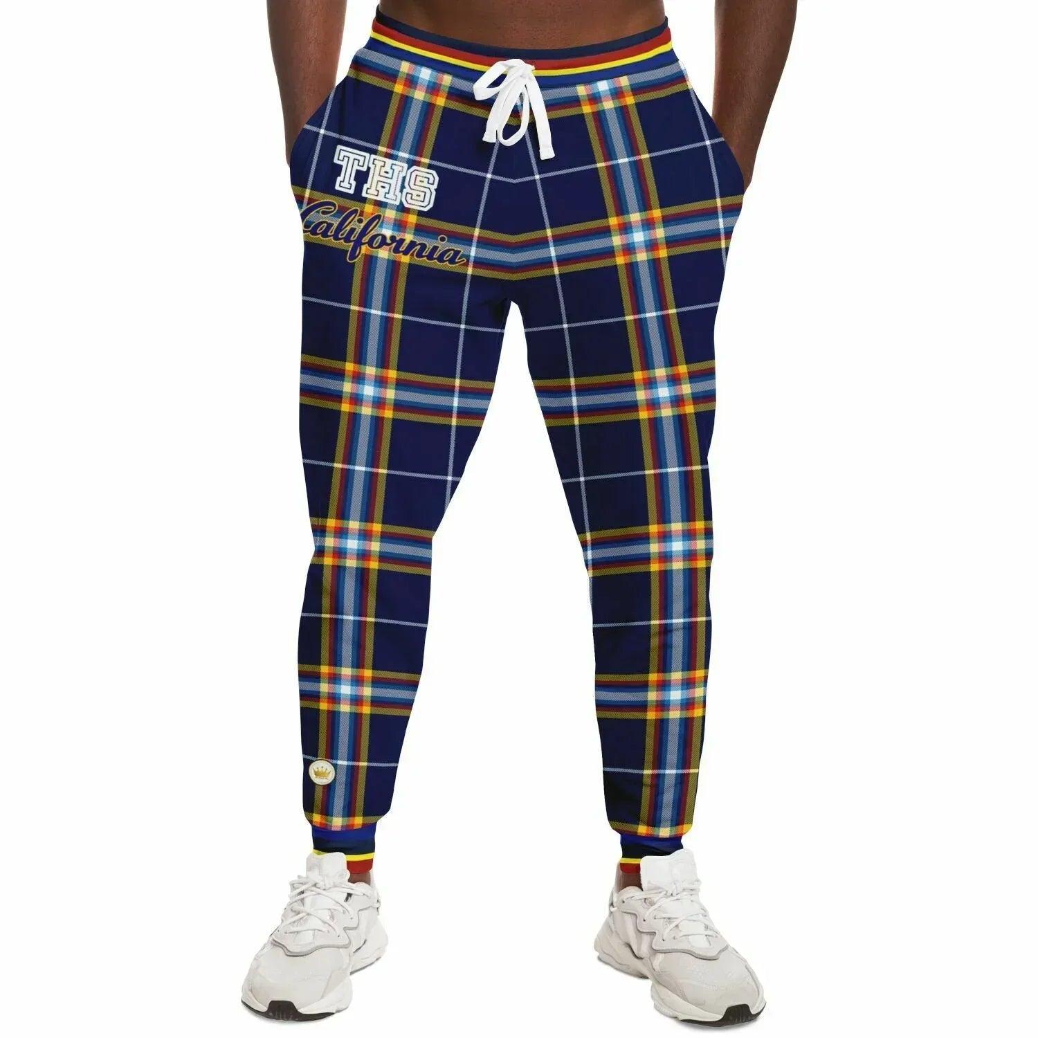 Blue Collegiate Plaid THS California Eco-Poly Unisex Joggers