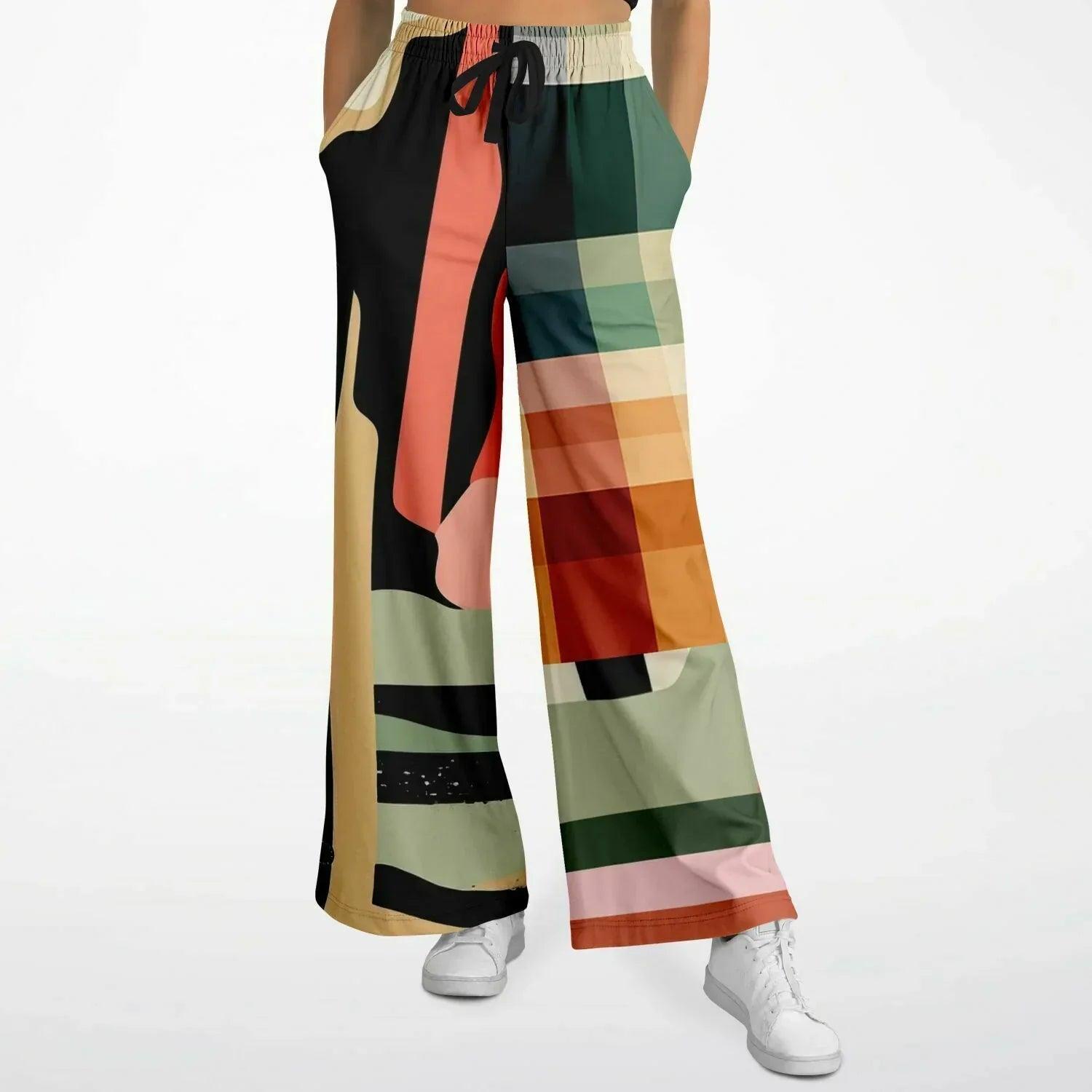 Sweet Clementine Abstract Plaid Stripe Eco-Poly Wide Leg Pants