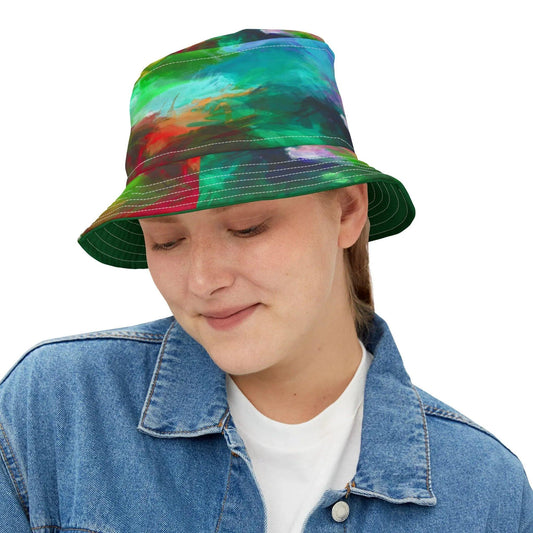 Green Abstract Colorblock Brushstrokes Vibrant Bucket Hat