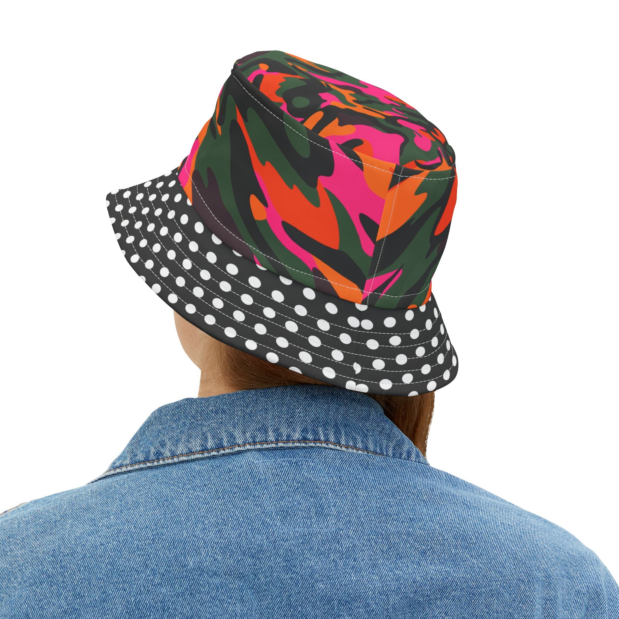 Just a Monday Dayglo Camouflage Polka Dot Vibrant Bucket Hat