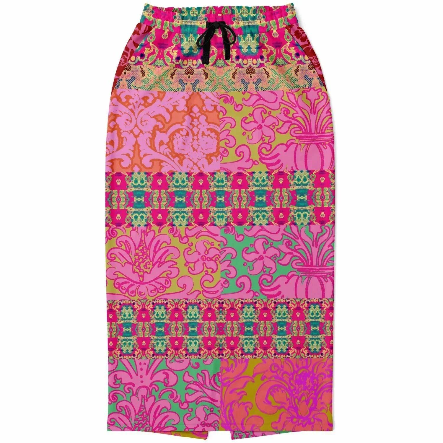 Gypsy Beat Pink Floral Patchwork Long Pocket Skirt