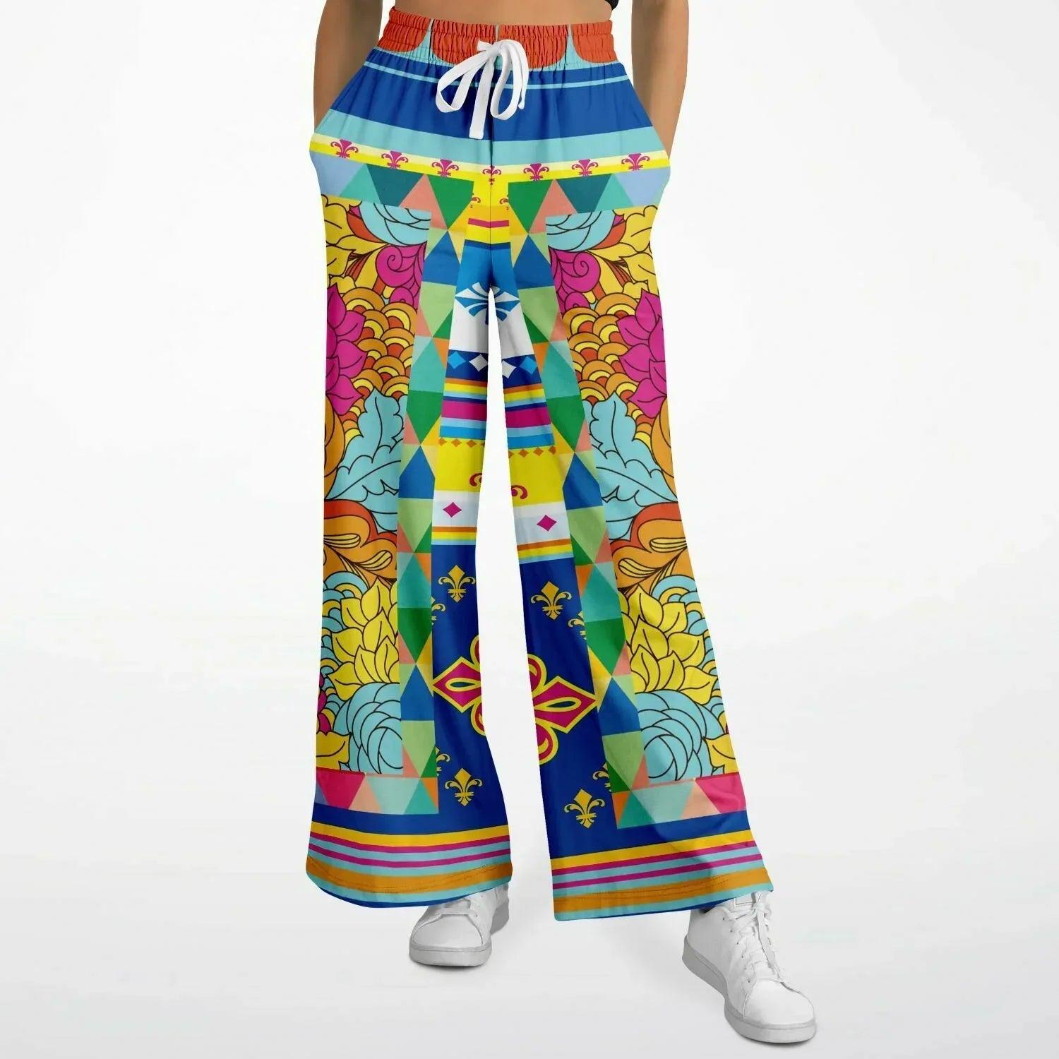 Queenie Hippie Floral Stripe Eco-Poly Wide Leg Pants