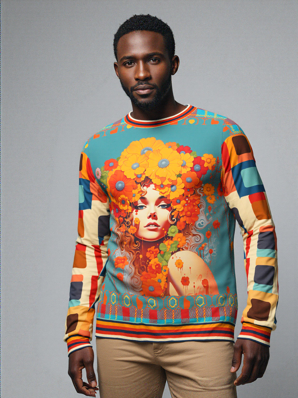 70s Girl in Bed of Flowers Unisex Sweatshirt (Gold Label)