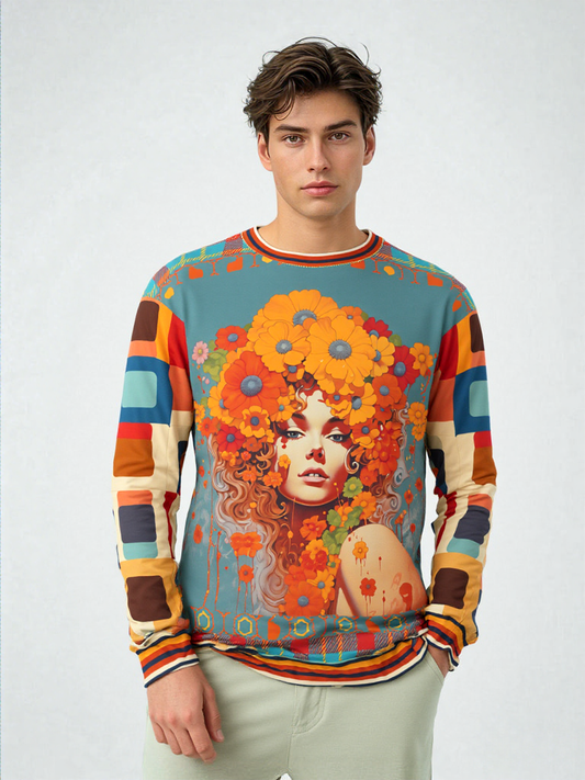 70s Girl in Bed of Flowers Unisex Sweatshirt (Gold Label)