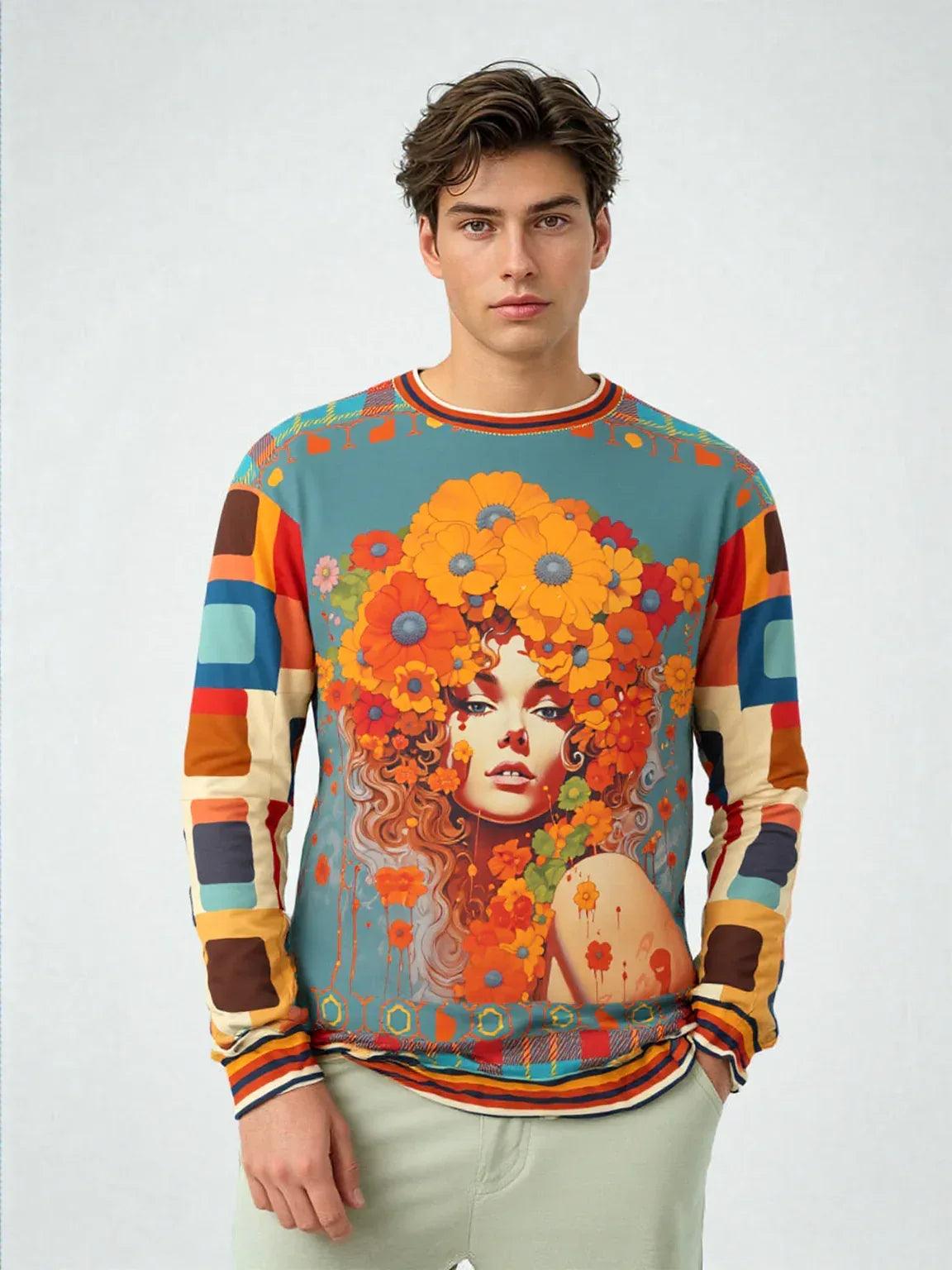 70s Girl in Bed of Flowers Unisex Sweatshirt (Gold Label)