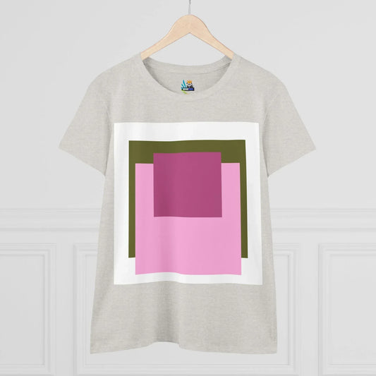 T-Shirt - Pink Rose Granny Quadruple Square Women's Cotton Tee