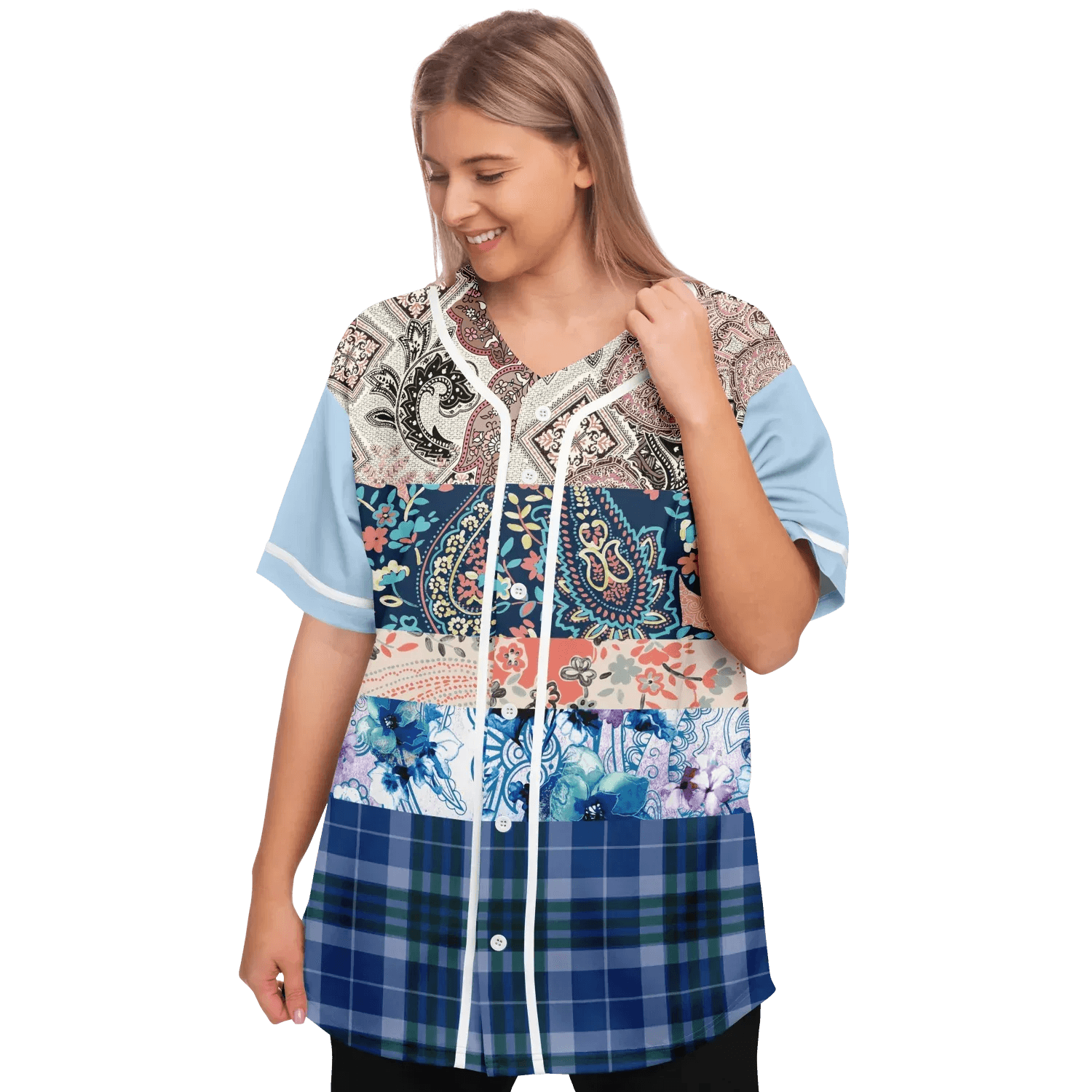 Dolores Park Paisley Print Short Sleeve Eco-Poly Baseball Jersey