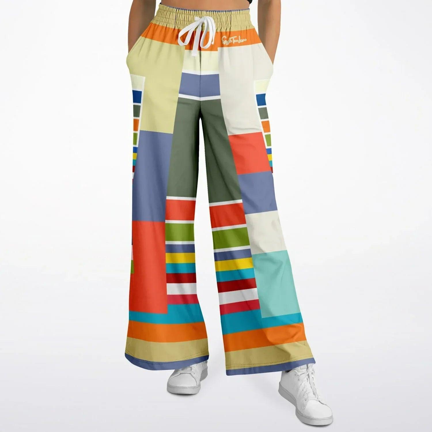 76 United Colorblock Pastel Stripe Eco-Poly Wide Leg Pants