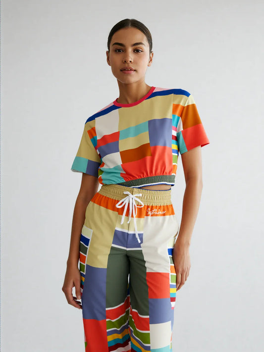 76 United Colorblock Pastel Stripe Eco-Poly Wide Leg Pants