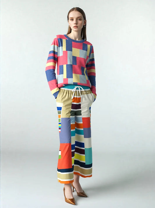 76 United Colorblock Stripe Knitted Crewneck Sweater