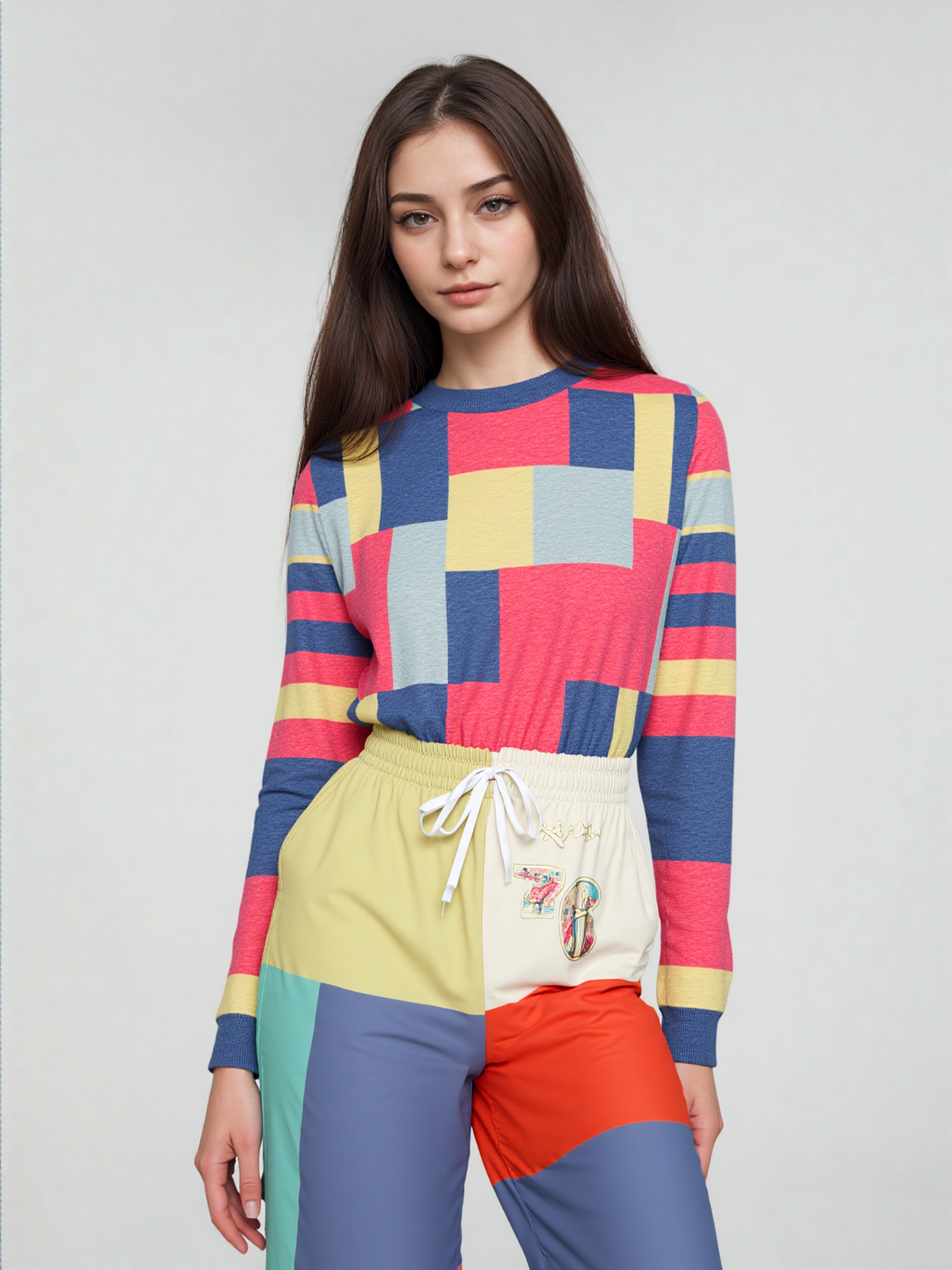 76 United Colorblock Stripe Knitted Crewneck Sweater