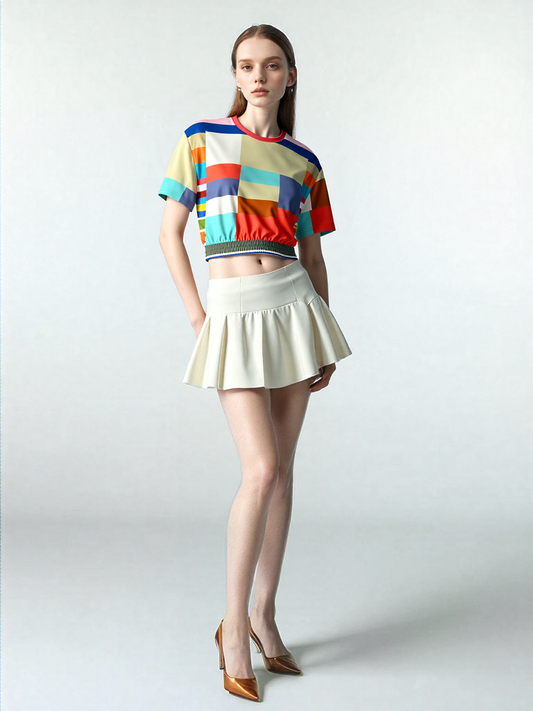 76 United Colorblock Eco-Poly Short Sleeve Cropped Pullover