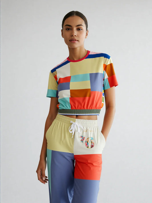 76 United Colorblock Eco-Poly Short Sleeve Cropped Pullover