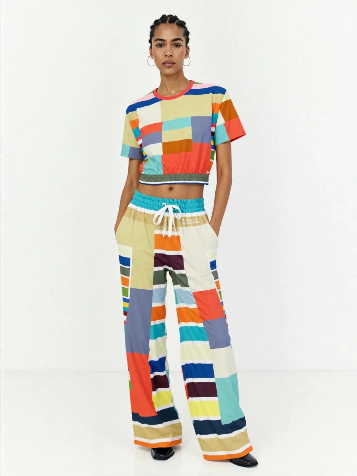 76 United Colorblock Stripe Eco-Poly Wide Leg Pants