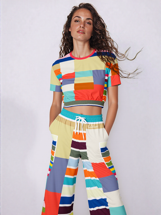 76 United Colorblock Stripe Eco-Poly Wide Leg Pants