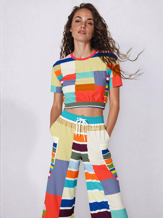 76 United Colorblock Stripe Eco-Poly Wide Leg Pants