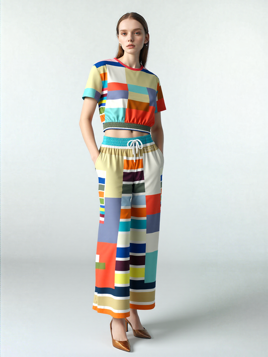76 United Colorblock Stripe Eco-Poly Wide Leg Pants